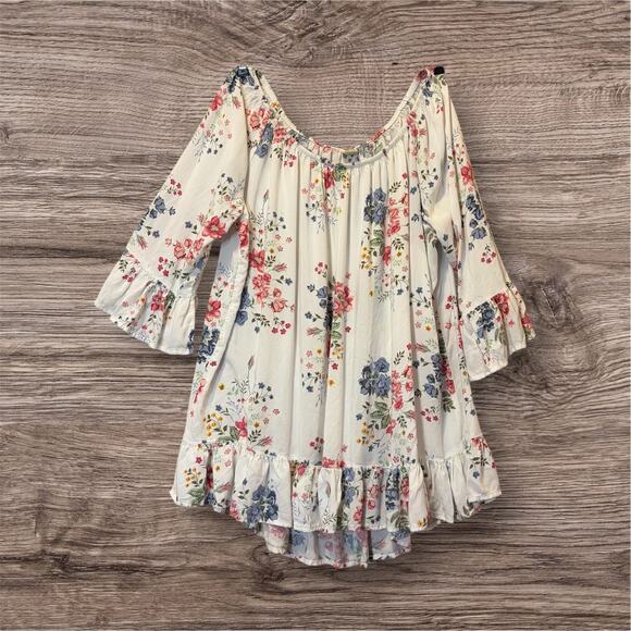 Terra & Sky Tops - Terra & Sky Size 2X Floral Cottagecore Blouse Boho Ruffle Hem Top Off Shoulder